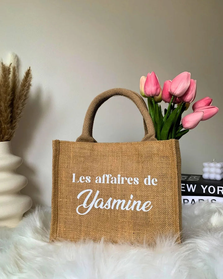 Petit sac en toile de jute personnalisé Prénom